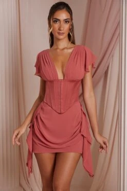 Draped Corset Mini Dress In Terracotta 14 Draped Corset Mini Dress In Terracotta -Pretty Dresses Sales 6533 2 Ceriste Terracotta Draped Corset Mini Waterfall Skirt