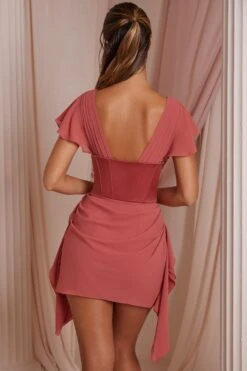 New Release -Pretty Dresses Sales 6533 7 Ceriste Terracotta Draped Corset Mini Waterfall Skirt