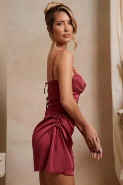 Cowl Neck A-Line Mini Dress In Red -Pretty Dresses Sales 6537 3 Alma Red Cowl Aline Mini Dress