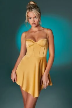 Asymmetric Hem Corset Mini Dress In Gold -Pretty Dresses Sales 6555 3 Gold Corset Seam Dress With Asymetric Hem