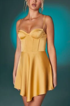 Asymmetric Hem Corset Mini Dress In Gold -Pretty Dresses Sales 6555 6 Gold Corset Seam Dress With Asymetric Hem