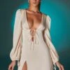 Balloon Sleeve Mini Dress In Ivory