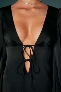 Balloon Sleeve Mini Dress In Black -Pretty Dresses Sales 6560 Black 8 Balloon Sleeve Halterneck Mini Dress