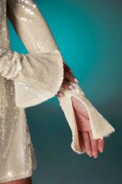 Off The Shoulder Sequin A-Line Mini Dress In Ivory -Pretty Dresses Sales 6563 8 Ivory Off Shoulder Aline Dress