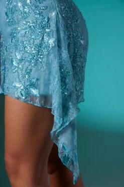 Embellished Lace Bandeau Mini Dress In Blue -Pretty Dresses Sales 6568 6 Steel Blue Corset Dress With Rounded Neckline And Aline Hem