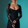 Long Sleeve Embellished Lace Shrug In Black