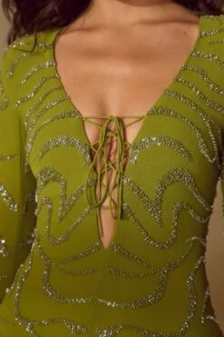 Long Sleeve Lace Up Mini Dress In Olive -Pretty Dresses Sales 6583 8 Olive Lace Up A Line Dress