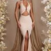 Halterneck Cut Out Maxi Dress In Cream
