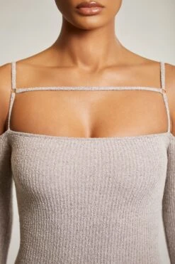 Cold Shoulder Long Sleeve Mini Dress In Mocha -Pretty Dresses Sales 6714 1 Chocolate Strap Top Long Sleeve Mini Dress