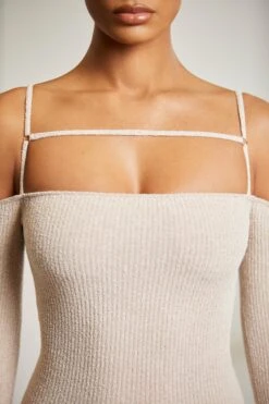 Cold Shoulder Long Sleeve Mini Dress In Beige -Pretty Dresses Sales 6714 2 Praline Strap Top Long Sleeve Mini Dress