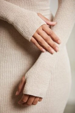 Cold Shoulder Long Sleeve Mini Dress In Beige -Pretty Dresses Sales 6714 3 Praline Strap Top Long Sleeve Mini Dress