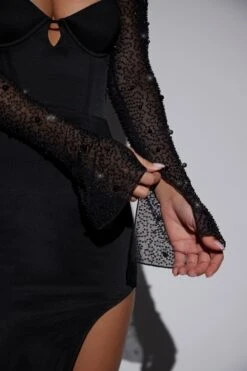 Embellished Side Split Maxi Dress In Black -Pretty Dresses Sales 6716 7 San Marino Black Embellished Long Sleeve Maxi Dress With Split