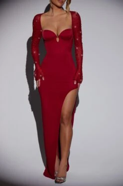 Embellished Side Split Maxi Dress In Red 10 Embellished Side Split Maxi Dress In Red -Pretty Dresses Sales 6716 8 San Marino Red Maxi Dress With Split