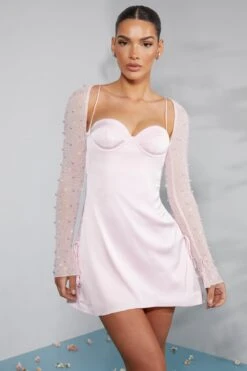 Long Sleeve Embellished A-line Mini Dress In Blush 18 Long Sleeve Embellished A-line Mini Dress In Blush -Pretty Dresses Sales 6717 1 Geneva Blush Ruching Detail Dress