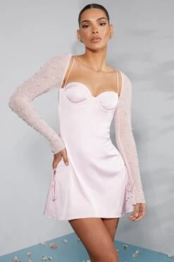 Long Sleeve Embellished A-line Mini Dress In Blush 19 Long Sleeve Embellished A-line Mini Dress In Blush -Pretty Dresses Sales 6717 2 Geneva Blush Ruching Detail Dress
