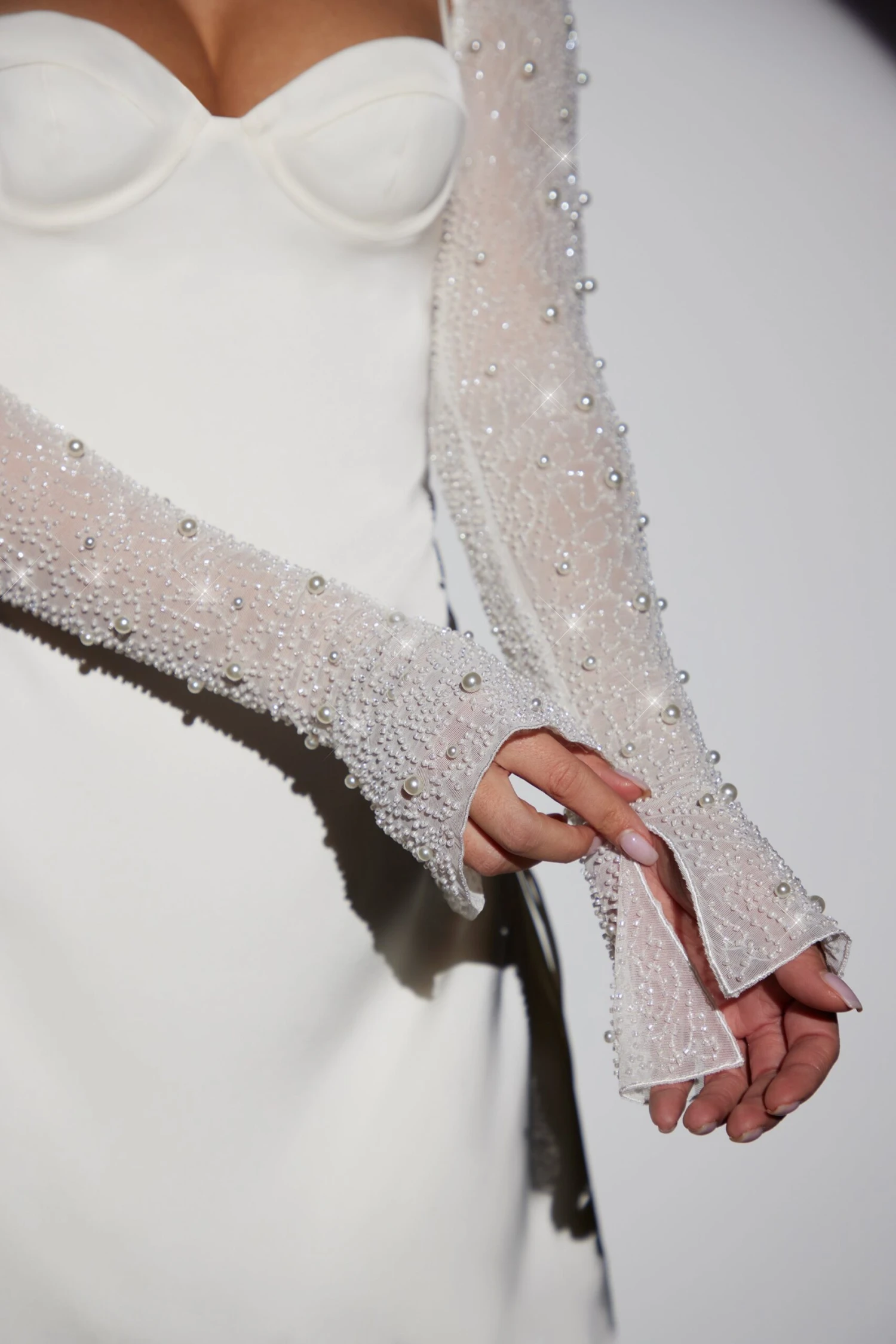 Long Sleeve Embellished A-line Mini Dress In White 6 Long Sleeve Embellished A-line Mini Dress In White - Image 6