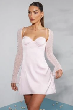Long Sleeve Embellished A-line Mini Dress In Blush 15 Long Sleeve Embellished A-line Mini Dress In Blush -Pretty Dresses Sales 6717 5 Geneva Blush Ruching Detail Dress