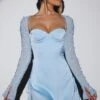 Long Sleeve Embellished A-line Mini Dress In Blue