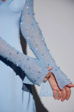 Long Sleeve Embellished A-line Mini Dress In Blue 11 Long Sleeve Embellished A-line Mini Dress In Blue -Pretty Dresses Sales 6717 7 Geneva Blue Wrap Over Skirt With Split