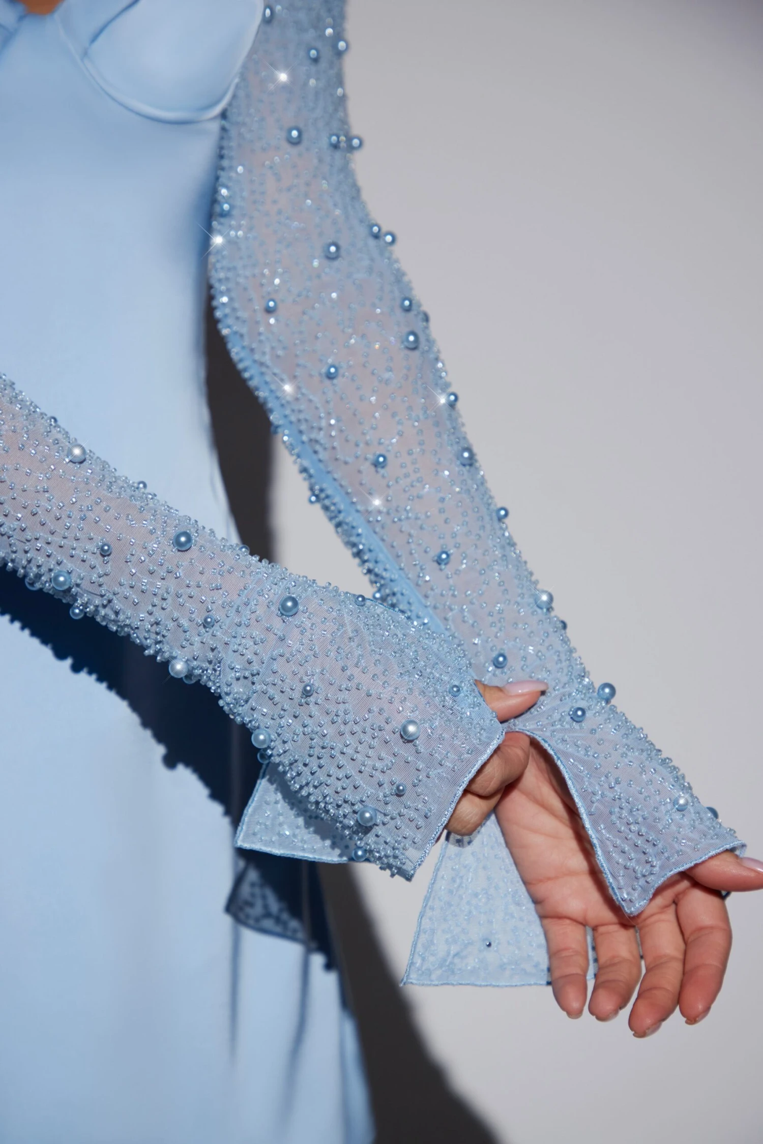 Long Sleeve Embellished A-line Mini Dress In Blue 5 Long Sleeve Embellished A-line Mini Dress In Blue - Image 5