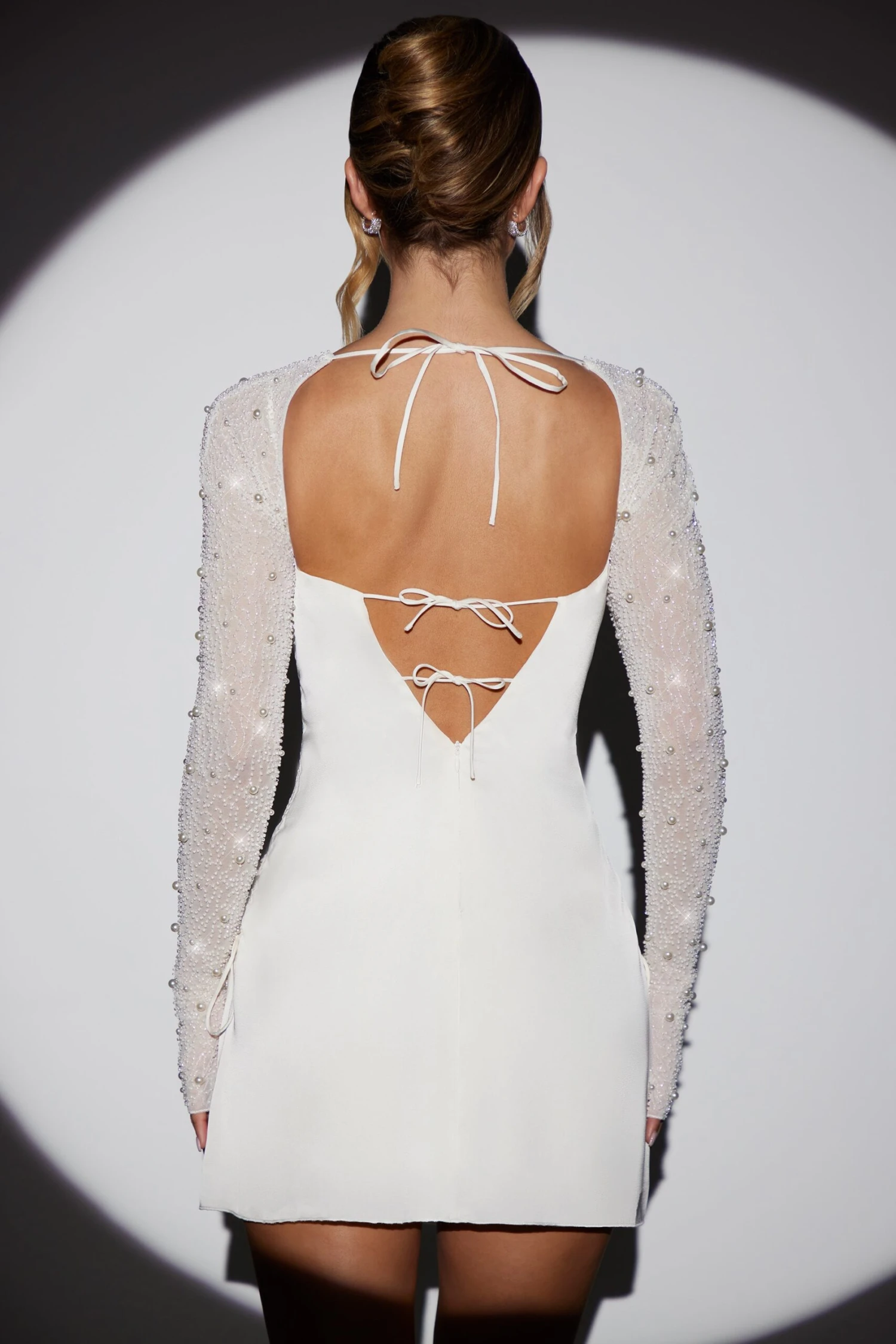 Long Sleeve Embellished A-line Mini Dress In White 2 Long Sleeve Embellished A-line Mini Dress In White - Image 2