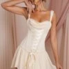 Lace Up Corset Mini Dress In Ivory