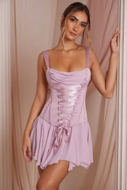 Lace Up Corset Mini Dress In Dusty Pink -Pretty Dresses Sales 6721 3 Maribel Dusty Pink Lace Up Corset Mini Dress