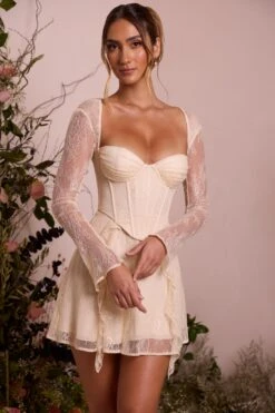 Long Sleeve Lace Corset Mini Dress In Ivory 16 Long Sleeve Lace Corset Mini Dress In Ivory -Pretty Dresses Sales 6729 2 Ninette Ivory Lace Long Sleeve Mini Dress