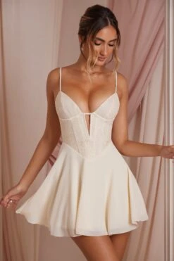 Plunge Neck Lace Corset Mini Dress In Ivory 15 Plunge Neck Lace Corset Mini Dress In Ivory -Pretty Dresses Sales 6730 4 Elodie Ivory Lace Plunge Mini Dress