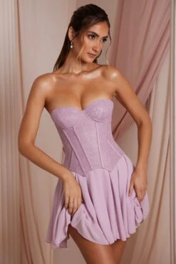 Strapless Lace Corset Mini Dress In Dusty Pink -Pretty Dresses Sales 6731 5 Chloe Dusty Pink Strapless Lace Corset With Circle Skirt Mini Dress