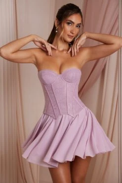 Strapless Lace Corset Mini Dress In Dusty Pink -Pretty Dresses Sales 6731 7 Chloe Dusty Pink Strapless Lace Corset With Circle Skirt Mini Dress