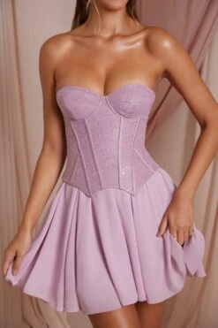 Strapless Lace Corset Mini Dress In Dusty Pink -Pretty Dresses Sales 6731 9 Chloe Dusty Pink Strapless Lace Corset With Circle Skirt Mini Dress