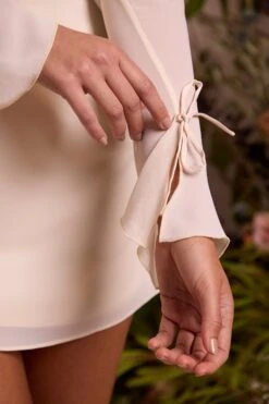 Long Sleeve Lace Cup Mini Dress In Ivory -Pretty Dresses Sales 6733 6 Veronique Ivory Lace Cup Detailing Mini Dress