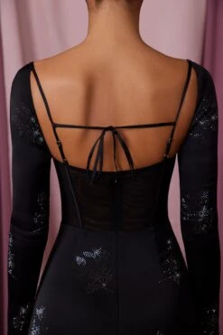 Long Sleeve Corset Mini Dress In Black -Pretty Dresses Sales 6748 2 Adrienne Black Corset Mini Dress