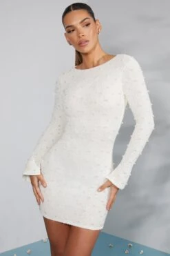 Long Sleeve Embellished Backless Mini Dress In Ivory 19 Long Sleeve Embellished Backless Mini Dress In Ivory -Pretty Dresses Sales 6791 10 Maeve Ivory Long Sleeved Mini Dress