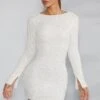 Long Sleeve Embellished Backless Mini Dress In Ivory