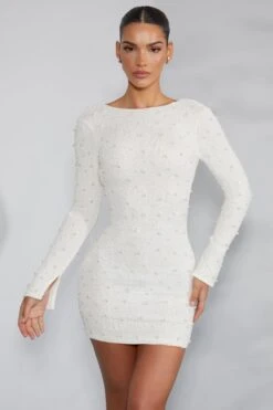 Long Sleeve Embellished Backless Mini Dress In Ivory 14 Long Sleeve Embellished Backless Mini Dress In Ivory -Pretty Dresses Sales 6791 3 Maeve Ivory Long Sleeved Mini Dress