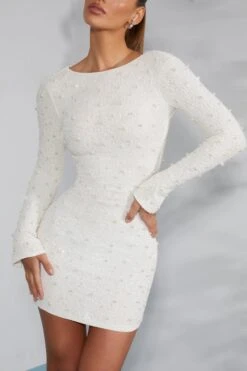 Long Sleeve Embellished Backless Mini Dress In Ivory 13 Long Sleeve Embellished Backless Mini Dress In Ivory -Pretty Dresses Sales 6791 6 Maeve Ivory Long Sleeved Mini Dress