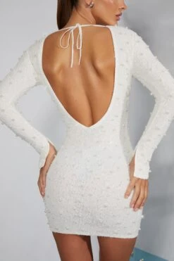 Long Sleeve Embellished Backless Mini Dress In Ivory 15 Long Sleeve Embellished Backless Mini Dress In Ivory -Pretty Dresses Sales 6791 9 Maeve Ivory Long Sleeved Mini Dress