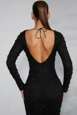 Long Sleeve Embellished Backless Maxi Dress In Black -Pretty Dresses Sales 6792 9 Vienna Black Embellished Mesh Dress Long Sleeve Maxi Dress With Split