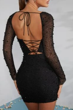 Long Sleeve Embellished Corset Mini Dress In Black 14 Long Sleeve Embellished Corset Mini Dress In Black -Pretty Dresses Sales 6902 10 Milan Black Long Sleeve Mini Dress