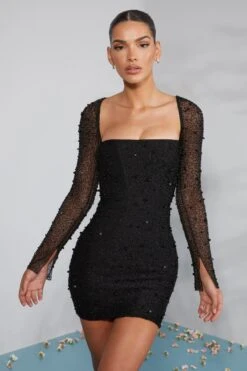 Long Sleeve Embellished Corset Mini Dress In Black 17 Long Sleeve Embellished Corset Mini Dress In Black -Pretty Dresses Sales 6902 2 Milan Black Long Sleeve Mini Dress