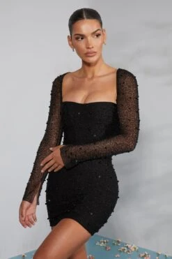 Long Sleeve Embellished Corset Mini Dress In Black 18 Long Sleeve Embellished Corset Mini Dress In Black -Pretty Dresses Sales 6902 3 Milan Black Long Sleeve Mini Dress
