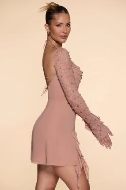 Long Sleeve Cowl Neck A-Line Mini Dress In Beige -Pretty Dresses Sales 6904 5 Florence Beige Cowl Neck A Line Dress