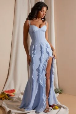 Corset Frill Skirt Maxi Dress In Blue -Pretty Dresses Sales 6917 3 Blue Corset gown Ruffle Dress