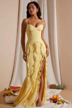 Corset Frill Skirt Maxi Dress In Yellow -Pretty Dresses Sales 6917 3 Yellow Corset gown Ruffle Dress