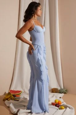 Corset Frill Skirt Maxi Dress In Blue -Pretty Dresses Sales 6917 5 Blue Corset gown Ruffle Dress