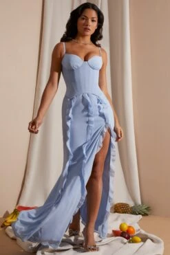 New Release 9 Corset Frill Skirt Maxi Dress In Blue