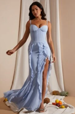 Corset Frill Skirt Maxi Dress In Blue -Pretty Dresses Sales 6917 8 Blue Corset gown Ruffle Dress