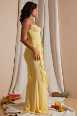 Corset Frill Skirt Maxi Dress In Yellow -Pretty Dresses Sales 6917 9 Yellow Corset gown Ruffle Dress